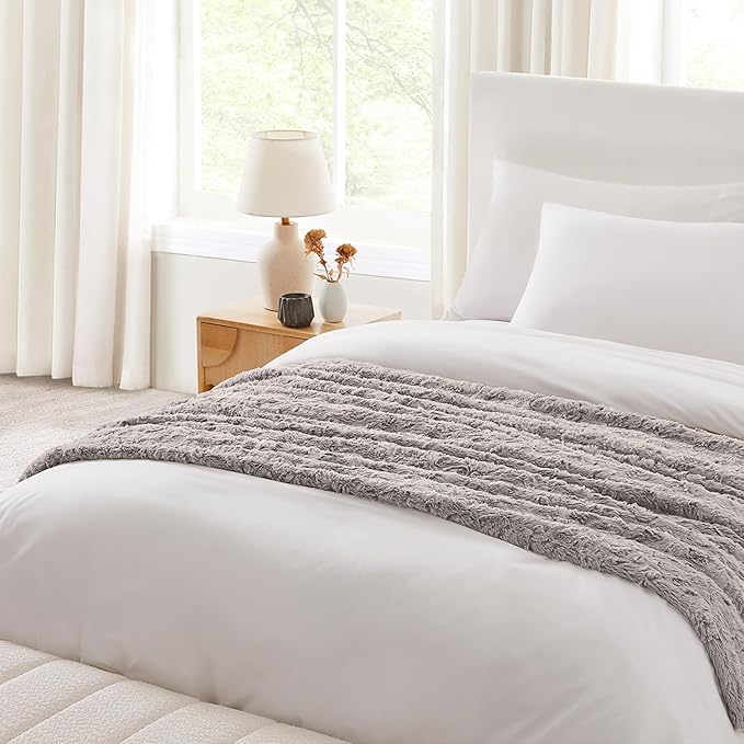 UGG Adalee Faux Fur Throw Blanket Luxury Lightweight Cozy Soft Throw for Couch Bed or Chair Hypoallergenic Machine Washable Double-Sided Fluffy Blanket Home Decor, 50-inch x 70-inch, Seal Grey