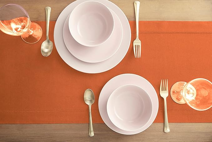 Solino Home Cotton Linen Table Runner 36 Inches - Pumpkin Hemstitch Table Runner 14 x 36 Inch Ideal for Dresser and Coffee Tables - Fall, Autumn, Halloween