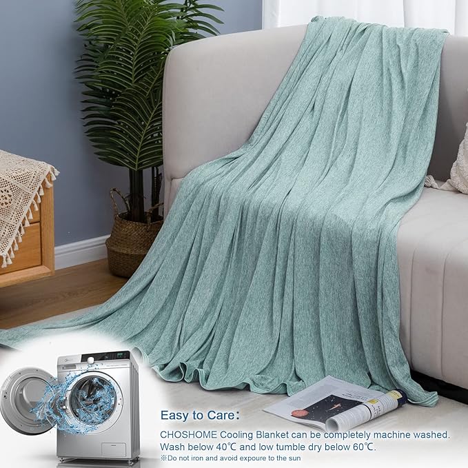CHOSHOME Cooling Blanket for Hot Sleepers Lightweight Summer Cold Thin Blankets for Sleeping, Hot Flashes Night Sweats, Soft Blanket for Bed, Queen Size, Green
