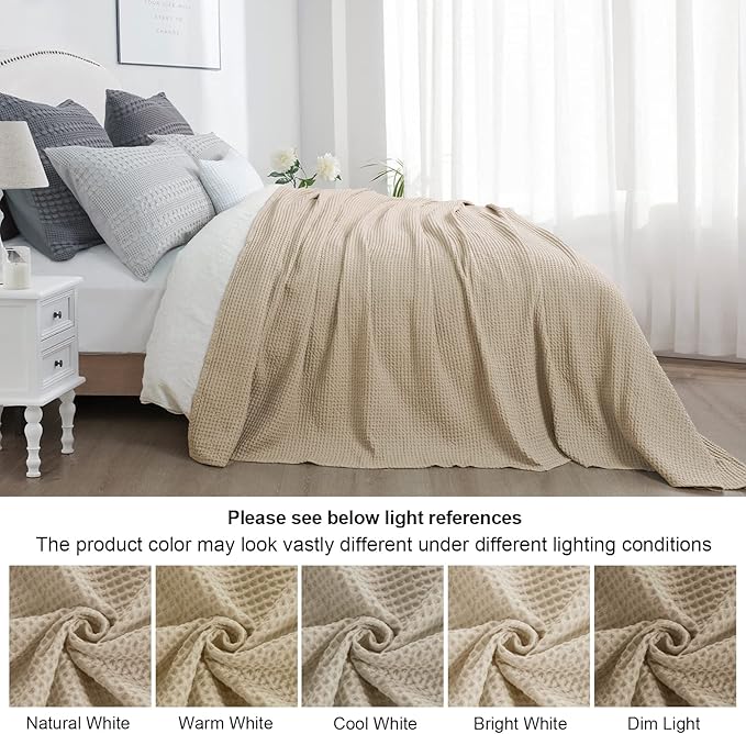 PHF Pre-Washed Cotton Waffle Weave Blanket King Size for Bed,Snag Proof Throw for Couch Spring Summer Lightweight Breathable,Oeko-TEX Certified,Machine Washable, Home Decor Gift-Khaki/Simply Taupe