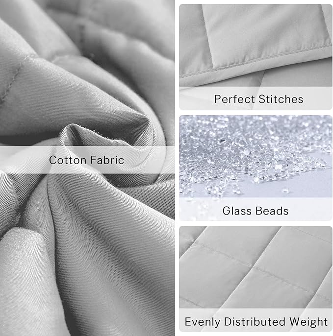 ZonLi Weighted Blanket (60''x80'', 15lbs, Queen Size, Light Grey), Cooling Weighted Blanket for Adults, High Breathability Heavy Blanket, Soft Material with Premium Glass Beads