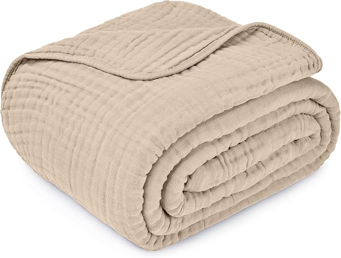Comfy Cubs Muslin Blanket for Adults King 108" x 90" - 6 Layer Soft, Breathable & Lightweight Muslin Adult Blanket - Machine Washable & Designed in The US Bedding for All Seasons - Sand