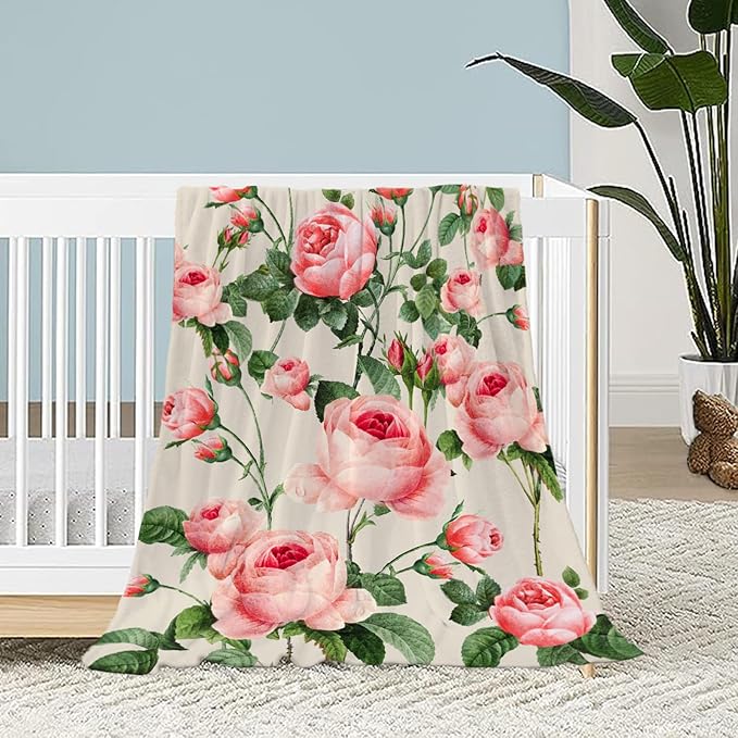Neatee Living Rose Throw Blanket for Baby Small Spring Summer Floral Blanket for Toddler Swaddle Pet Kid Soft Fuzzy Plush Fleece Blankets Couch Living Room Flower Decorative Blanket 30x40