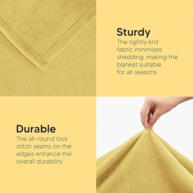 Utopia Bedding Fleece Blanket King Size Yellow 300GSM Luxury Fuzzy Soft Anti-Static Microfiber Bed Blanket (90x102 Inch)