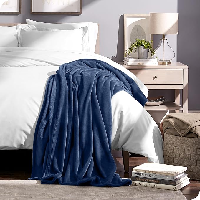 Bare Home Fleece Blanket - Throw XL - Dark Blue - Lightweight Blanket for Bed, Sofa, Couch, Camping, Gifts, and Travel - Microplush - Ultra Soft Warm Fleece (Throw XL, Dark Blue)