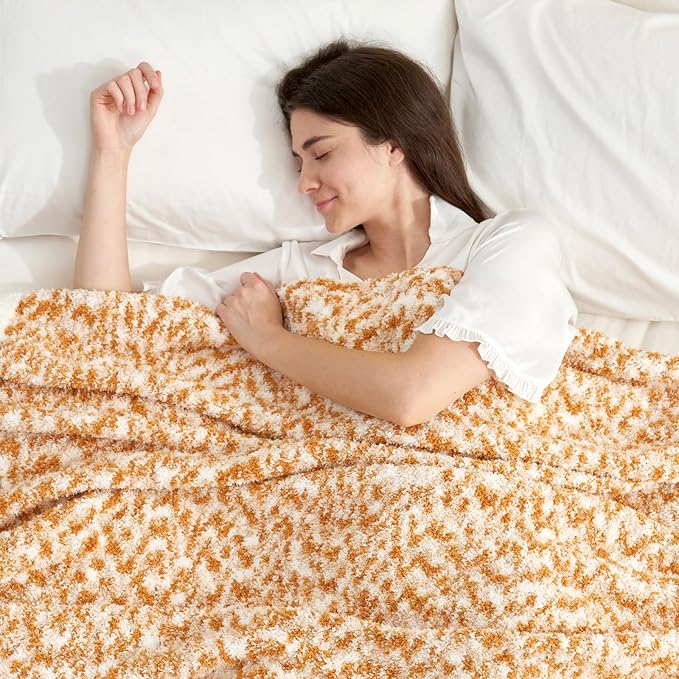 Snuggle Sac Orange Throw Blanket for Couch, Reversible Super Soft Warm Blankets Cozy Knit Fuzzy Plush Lightweight Throws for Sofa, Bed, Camping, Space Dye Orange, 50x60 inches
