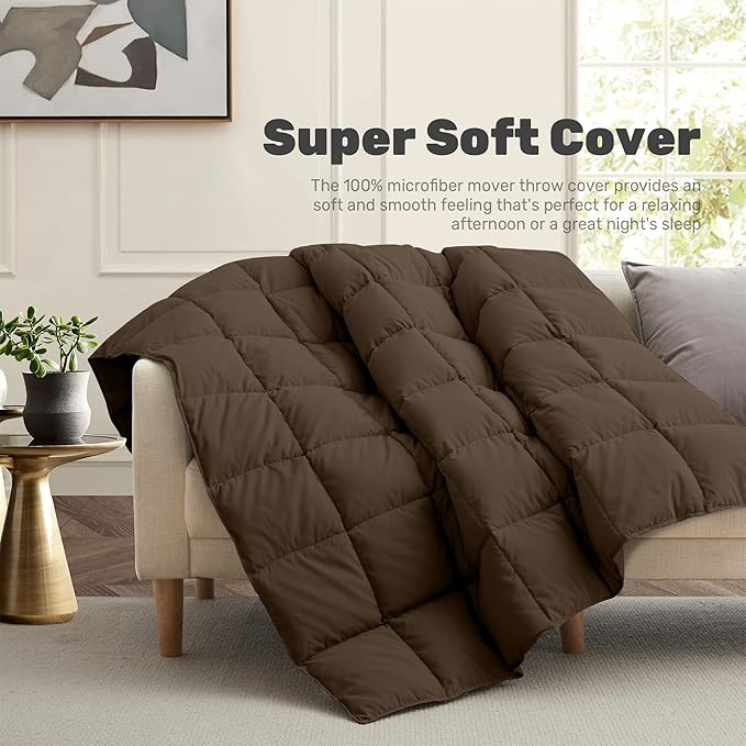 Soft Lightweight Down Blanket for Bed Sofa Couch Indoor and Outdoor Use, Warm and Fluffy Throw Blanket, Brown, Queen Size (90"X88")