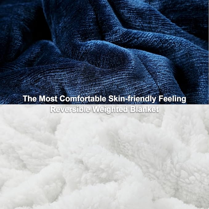 Alomidds Weighted Blanket Twin Size 15lbs 48x72 inches, Sherpa Weighted Blankets for Adults,Fluffy Warm Sherpa & Cozy Soft Flannel Snuggle Thick Heavy Blanket Great for Calming and Relax, Navy
