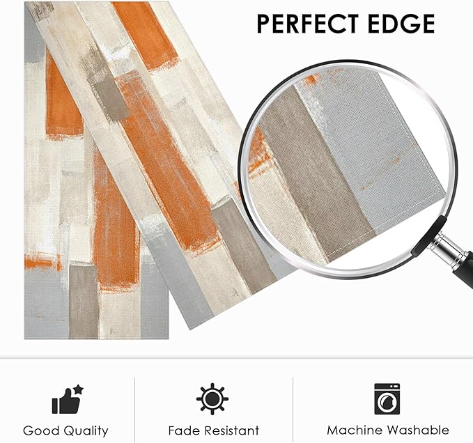 Emvency Farmhouse Table Runner, Modern Orange and White Abstract Art Painting for Kitchen Coffee Table Family Dinners Holiday Parties Wedding Events Decor(13x72 inch)
