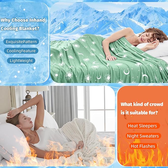 inhand Cooling Blanket Queen Size (90"x90") - Cooled Blankets for Hot Sleepers Lightweight Breathable Summer Blanket for Sleeping Night Sweats to Keep Cool in The Heat -Fruit Green