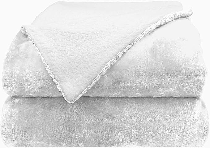 Comfort Lab Reversible Flannel Sherpa Blanket - Elegant Fluffy Bed Blankets for Bedroom and Home Decor - Anti Pilling Non Shedding Cozy & Warm Fleece Cover - King/California King (108" x 90") - White
