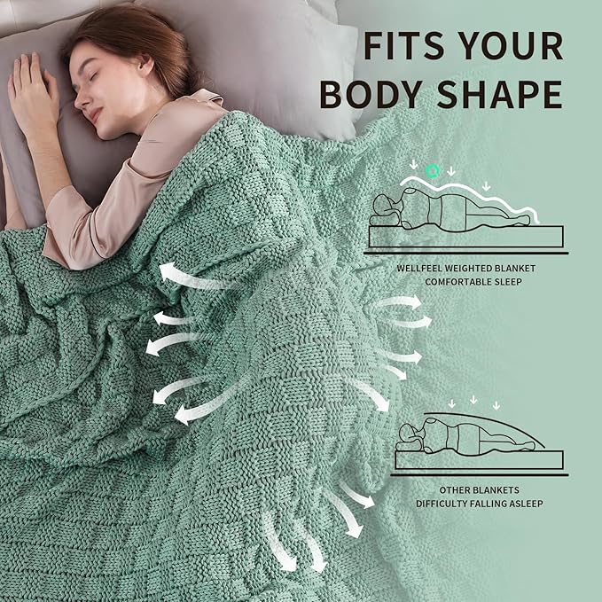 Knitted Weighted Blanket Kids, No Beads Heavy Blanket 36” x 48'' 5lbs, Breathable Chunky Knit Blanket, Cooling Weighted Blanket for Hot Sleepers, Christmas Home Decor (Light Green)