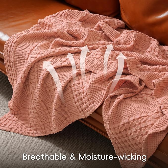PHF 100% Cotton Waffle Weave Blanket Twin Size, Soft Lightweight Breathable Cozy Summer Blankets for Bed, Luxury Aesthetic Woven Bedding for Home Decor, 66"x90", Canyon Clay