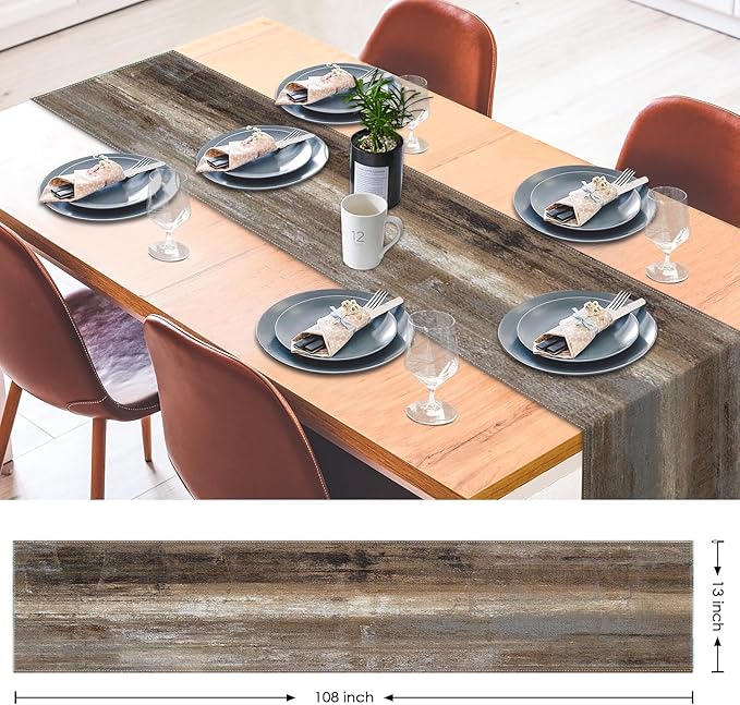 Emvency Farmhouse Table Runner, Abstract Grey and Dark Brown Art Painting for Kitchen Coffee Table Family Dinners Holiday Parties Wedding Events Decor(13x108 inch)
