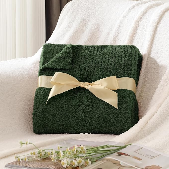 Knit Throw Blanket Super Soft Warm Blanket for Couch Lightweight Fluffy Blanket for Bed Sofa 50x60 Inches Dark Green