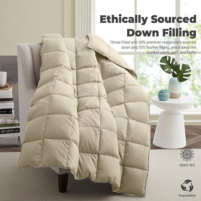 Soft Lightweight Down Blanket for Bed Sofa Couch Indoor and Outdoor Use, Warm and Fluffy Throw Blanket,Beige, King Size (108"X88")
