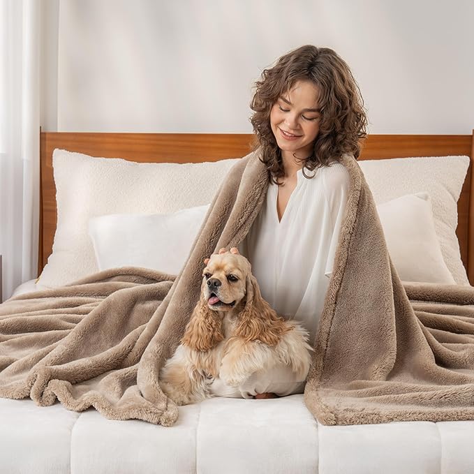 Berkshire Blanket Classic Extra-Fluffy Plush Blanket,Twin Size Bed Blanket,Soft Fuzzy Fluffy Long Hair Blanket for Couch Sofa Bed,Peanut,60x92 Inches, (E0554-TX-49U)