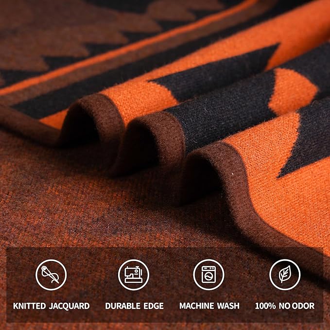 ACUSHLA Merino Wool Blanket - Soft Warm Thick Washable Large Bed Couch Camping Outdoor Travel Throw Blanket All Seasons, Flame Brown 79X63