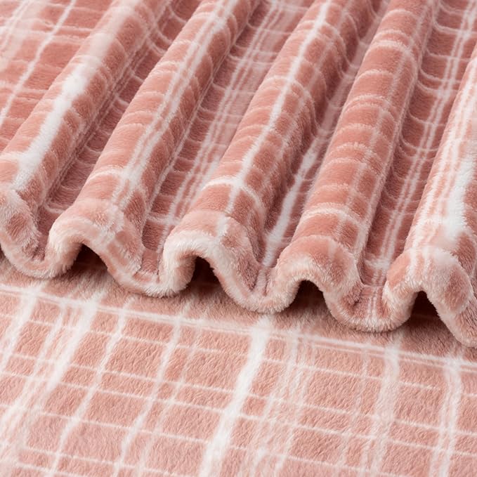 Berkshire Blanket-Classic Heavyweight Soft Printed VelvetLoft® Plush Throw Blanket, Cozy and Fuzzy, Watercolor Plaid Blush, 50in x 70in