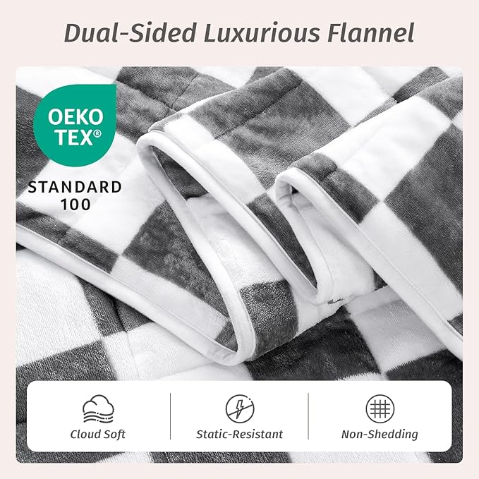 Wemore Flannel Fleece Weighted Blanket for Adult Twin Size 12 lbs, Dual Sided Luxurious Checkerboard Grid Heavy Blankets, Ultra Soft Throw Blanket, Plaid Grey, 48 x 72 inches