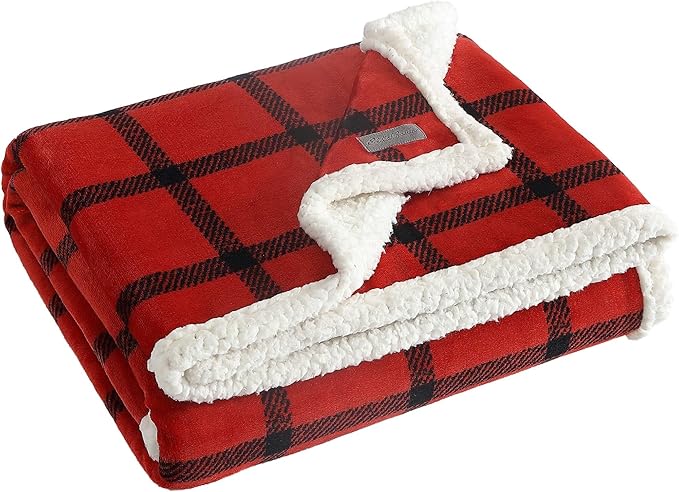 Eddie Bauer - Throw Blanket, Super Soft Reversible Sherpa Fleece Bedding, Ideal Christmas & White Elephant Gifts, Cozy Plaid Throw Blankets for Couch (Bunkhouse Plaid Red, Throw)