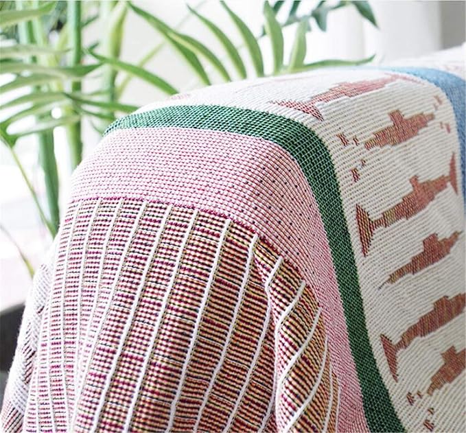 Luxlovery Bohemian Sofa Throw Blankets Ethnic Woven Boho Hippie Tribal Throw Blanket for Couch Aztec Bed Throws Oversized Navy Beige and Blue Fringe Farmhouse Chair Sofa Cover with Tassels(63"x86")