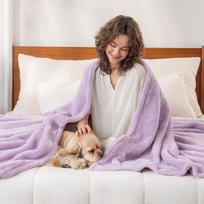 Berkshire Blanket Classic Extra-Fluffy™ Plush Throw Blanket, Soft Fuzzy Fluffy Long Hair Throw Blanket for Couch Sofa Bed, Pastel Lilac Purple, 50x60 Inches