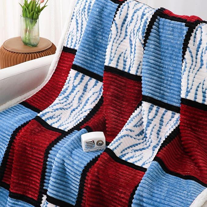 PU MEI Sherpa Blanket Fleece Throw Blanket Twin Plaid Thick Bed Blanket, Soft Warm Cozy Throw Blanket for Couch 60”*80” Zebra-Wine Blue