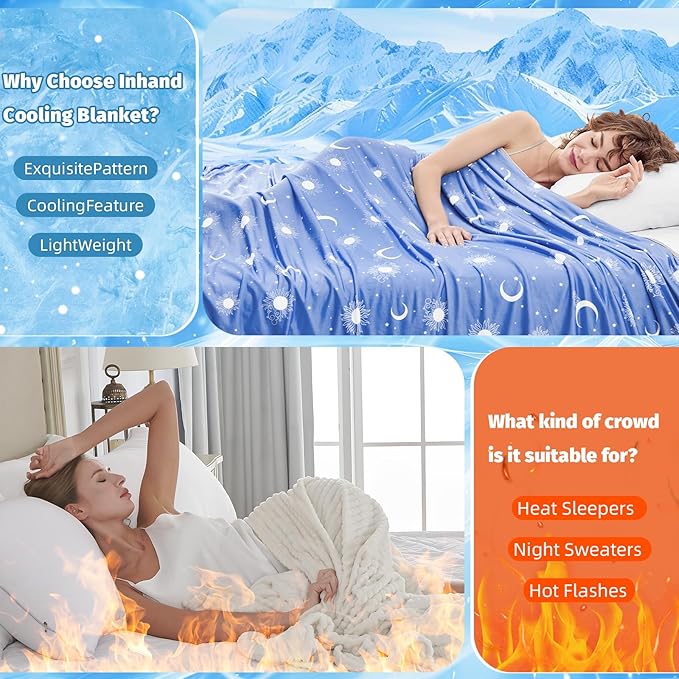 inhand Cooling Blanket King Size (90"x108") - Cooled Blankets for Hot Sleepers Lightweight Breathable Summer Blanket for Sleeping Night Sweats to Keep Cool in The Heat -Midnight Blue