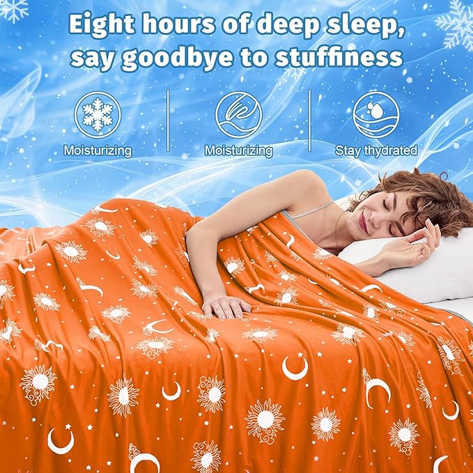 inhand Cooling Blanket Queen Size (90"x90") - Cooled Blankets for Hot Sleepers Lightweight Breathable Summer Blanket for Sleeping Night Sweats to Keep Cool in The Heat -Flame Orange