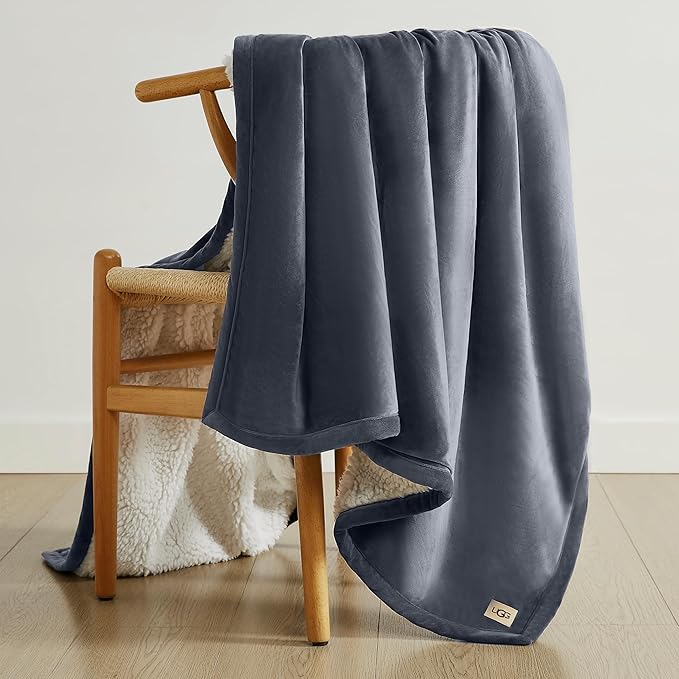 UGG Bliss Throw Blanket Plush Soft Fleece Fluffy Blankets for Bed or Couch Oversized Warm Reversible Machine Washable Medium Weight Home Decor Giftable Throw, 50-inch x 70-inch, Imperial Blue