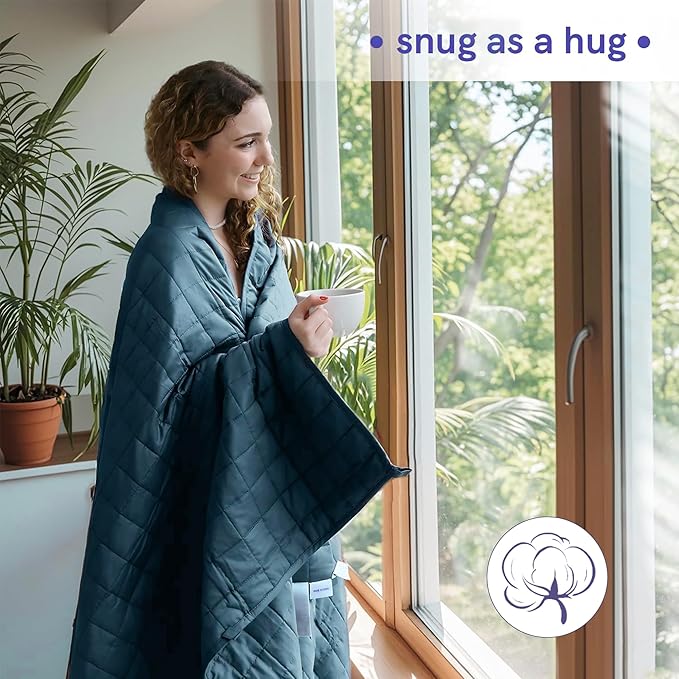 YnM Exclusive Weighted Blanket, Soothing Cotton, Smallest Compartments, Bed Blanket for One Person of 140lbs, Ideal for Twin/Full Bed (48x72 Inches, 15 Pounds, Peacock/Grey Reversible)