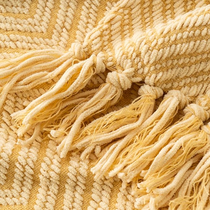 BATTILO HOME Gold Throw Blanket for Couch, Fall Decor Blankets & Throws, Fall Throw Blanket for Autumn Halloween Decoration, Yellow Blanket with Tassels for Bed Sofa, 50"x60"