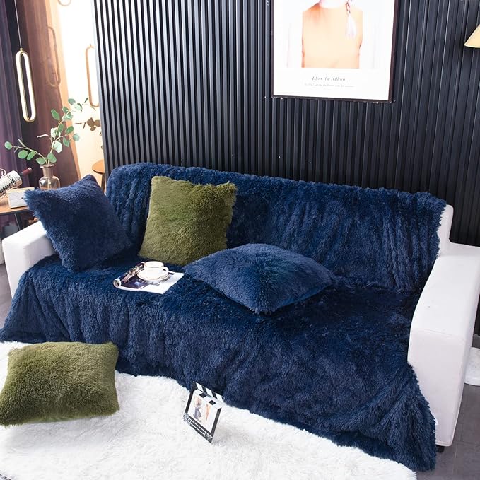 YUSOKI Navy Blue Faux Fur Throw Blanket,2 Layers,50" x 60" Cozy Plush Fluffy Blanket Furry Fuzzy Warm Cute Shaggy Blanket for Fall Bed Living Room Décor Baby Women Pet