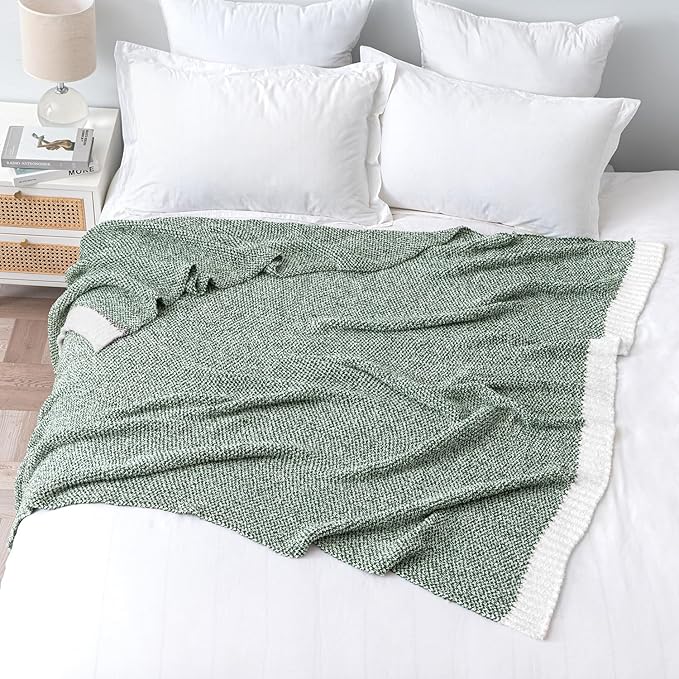 MIULEE Green Super Soft Throw Blanket for Couch, Cozy Fluffy Warm Throws Knit Blankets for Sofa, Bed, Chair, Living Room, Camping, Picnic, 50 x 60 inch