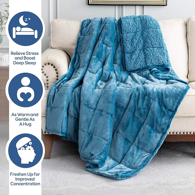 Cottonblue Weighted Blanket 15lbs for Queen Bed, Sherpa Flannel Weighted Blankets for Adults, Fuzzy Soft Sherpa Flannel Weighted Throw Blanket 60 x 80 in, Cozy Plush Blanket for Sofa Bed,Slate Blue