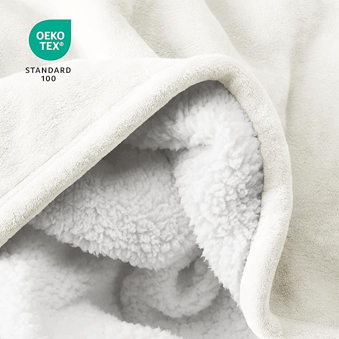 Bare Home Sherpa Fleece Blanket - Full/Queen Size - Blanket for Bed, Sofa, and Couch - Warm & Lightweight - Fluffy & Soft - Reversible (Full/Queen, Cream)