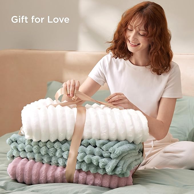 Bedsure Blankets Queen Size for Bed - GentleSoft Cozy Soft Blankets for Women, Cute Large Bedding Fleece Throws for Girls, Off White, 90x90 Inches