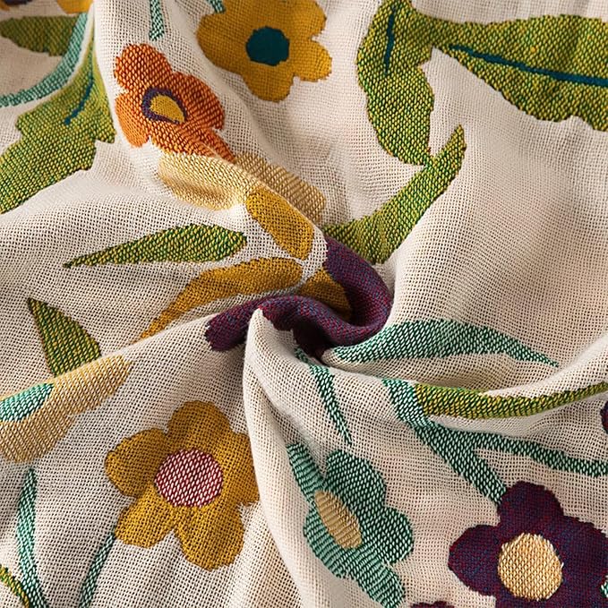 Soft Rustic Boho Quilt Fall Blanket, Farmhouse Decor, Floral Printed 100% Cotton Throw Blanket, Bohemian Style King Size Bed Blankets for All Seasons, Golden Phoenix,90"x98"