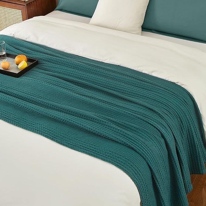 PHF Lightweight Waffle Weave Blanket Queen Size, Breathable & Ultra Soft, 90"x 90" Soft & Cozy Thin Blanket, Perfect for Summer & Hot Sleepers, Bed, Home Decor - Mediterranea