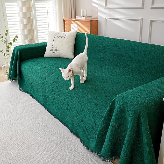 AIVIA Armless Loveseat Cover Sheet Blanket, Anti Slip Throw Cushion Covers for 2 Seater Armless Couches, Love-Seat Furniture Decor Slipcovers Protector for Dogs Cats (71” x 91” Blackish Green)