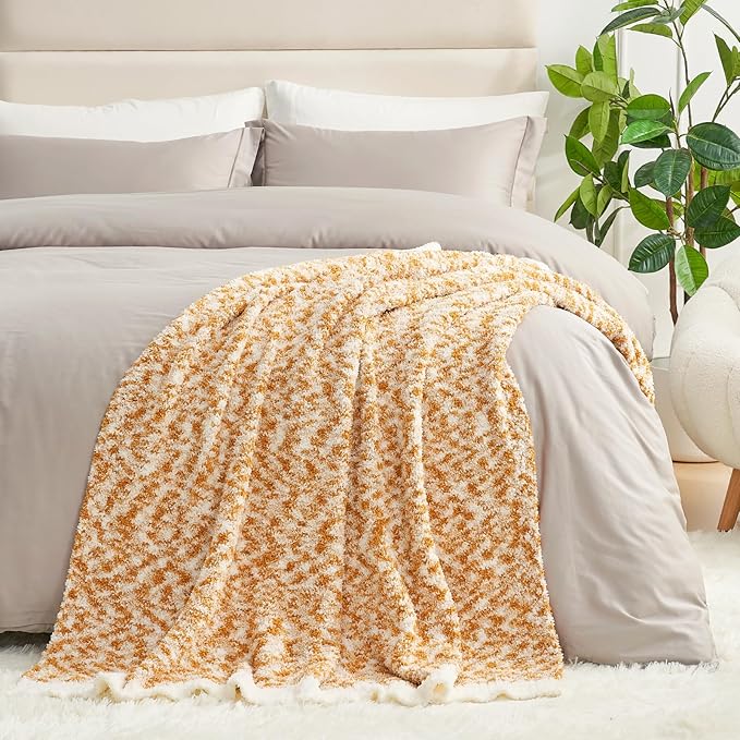 Snuggle Sac Orange Throw Blanket for Couch, Reversible Super Soft Warm Blankets Cozy Knit Fuzzy Plush Lightweight Throws for Sofa, Bed, Camping, Space Dye Orange, 50x60 inches