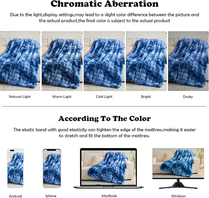 NEWCOSPLAY Faux Fur Twin Blanket Indigo Luxury Fluffy Thick Warm Bubble Blanket for Couch Sofa Bed 700GSM (Indigo, Twin(60"x80"))