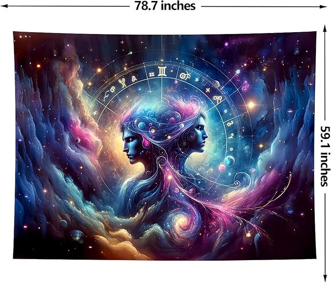 Gemini Tapestry Wall Hanging Zodiac Sign Decoration Aesthetic for Bedroom Living Room Dormitory Suitable for Teen Boy and Girl Who Like Astrology 79x59 Inches