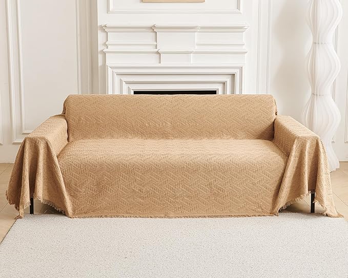 AIVIA Couch Cover Sheet Blanket, Oversized Covers for 3 Cushion Sofa, Large Furniture Decoration Slipcovers, L-Shape U-Shaped Sectional Protector for Cats Dogs Pets (Khaki, 71” x 118”)