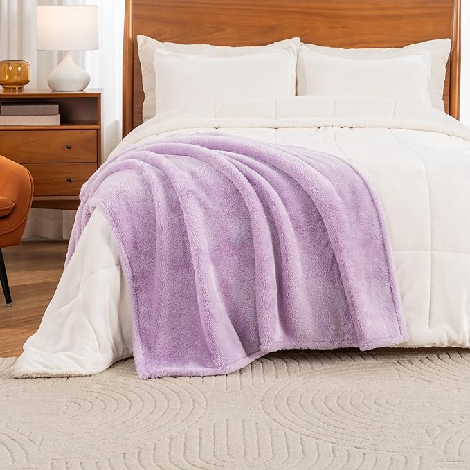 Berkshire Blanket Classic Extra-Fluffy™ Plush Throw Blanket, Soft Fuzzy Fluffy Long Hair Throw Blanket for Couch Sofa Bed, Pastel Lilac Purple, 50x60 Inches