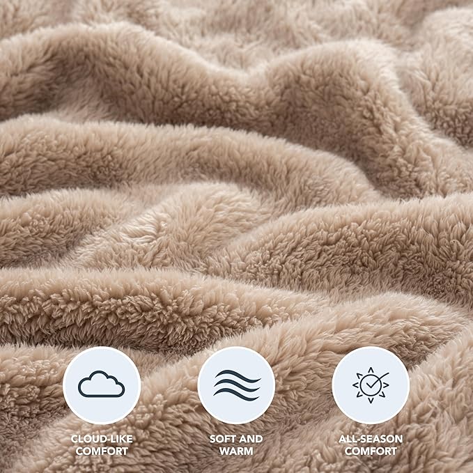 Berkshire Blanket Classic Extra-Fluffy Plush Blanket,Twin Size Bed Blanket,Soft Fuzzy Fluffy Long Hair Blanket for Couch Sofa Bed,Peanut,60x92 Inches, (E0554-TX-49U)