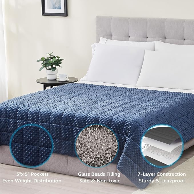 L'AGRATY Weighted Blanket for Adult - 60"x80" 20lbs Minky Dots Heavy Blanket with Glass Beads: Soft Breathable for All-Season Summer Fall Winter Thick Comfort for Sleeping