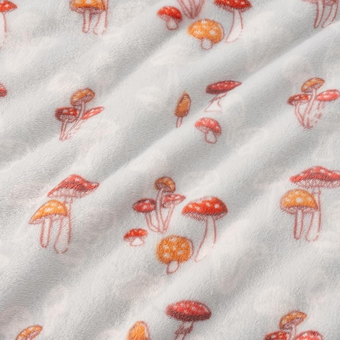 Berkshire Blanket-Classic Heavyweight Soft Printed VelvetLoft® Plush Throw Blanket, Cozy and Fuzzy, Mushroom Field Grey, 50in x 70in