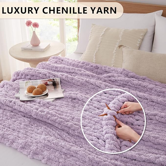 L'AGRATY Chunky Knit Blanket Throw - Soft Chenille Yarn Throw Blanket 30x40:Handmade Thick Cable Knit Crochet Blanket - Large Knit Blanket Chunky Rope Knot Throw Blanket for Couch Sofa Bed Home Decor